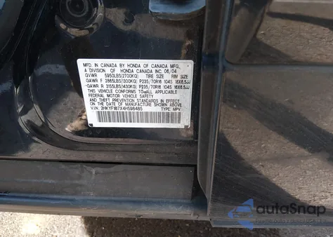 2004 Honda Pilot Ex-L z USA, uszkodzony, nr VIN 2HKYF187X4H598485